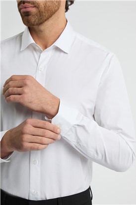  Slim Fit White Cotton Single Cuff Regular Collar Shirt