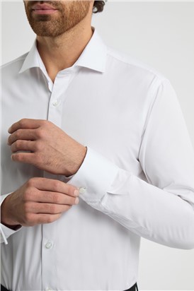  Slim Fit White Cotton Double Cuff Cutaway Collar Shirt