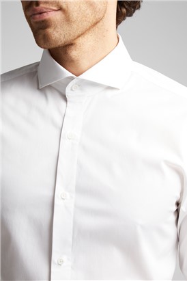  Regular Fit White Cotton Double Cuff Cutaway Collar Shirt