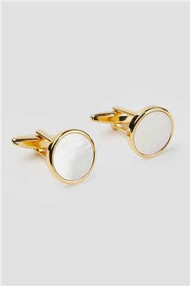  Mother Of Pearl Round Gold Plated Cufflinks