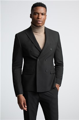  Slim Fit Black Stretch Double Breasted Suit