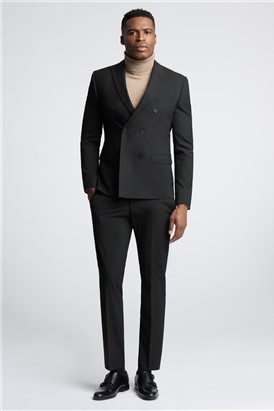  Slim Fit Black Stretch Double Breasted Suit