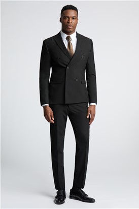  Slim Fit Black Stretch Double Breasted Suit