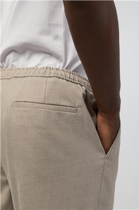  Beige Drawstring Trousers With Turn Up