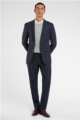  Regular Fit Blue Tan Check Wool Trousers