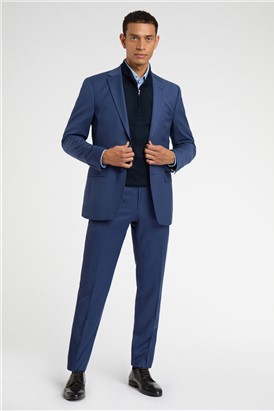  Regular Fit Blue Wool Stretch Trousers