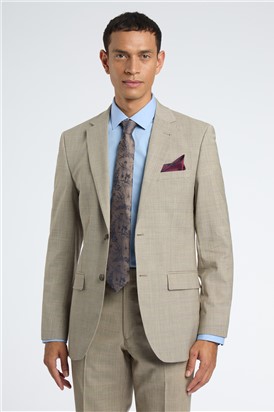  Regular Fit Beige Check Wool Stretch Suit