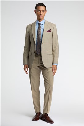  Regular Fit Beige Check Wool Stretch Suit