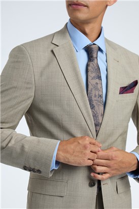  Regular Fit Beige Check Wool Stretch Suit