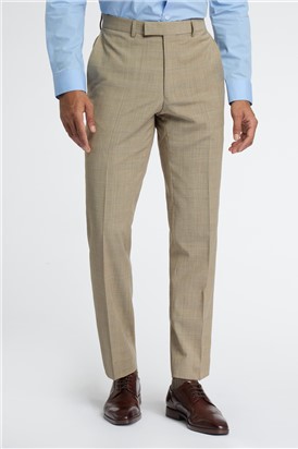  Regular Fit Beige Check Wool Stretch Trousers