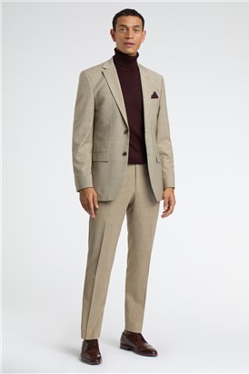  Regular Fit Beige Check Wool Stretch Suit