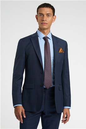  Regular Fit Blue Tan Windowpane Stretch Suit