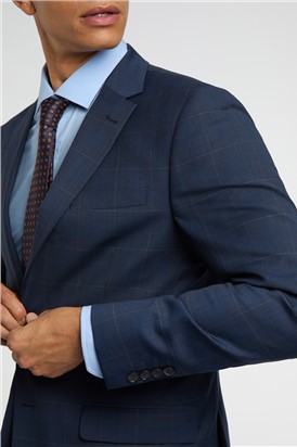  Regular Fit Blue Tan Windowpane Stretch Suit