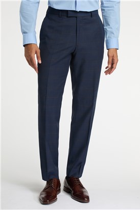  Regular Fit Blue Tan Windowpane Stretch Trousers