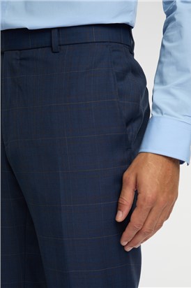  Regular Fit Blue Tan Windowpane Stretch Suit