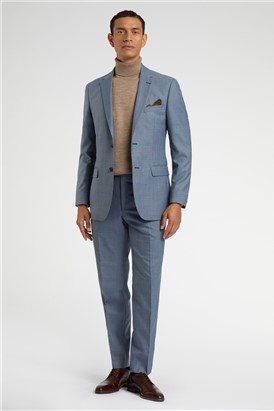  Regular Fit Mid Blue Wool Trousers