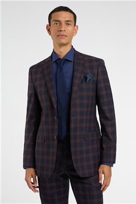  Regular Fit Navy Burgundy Check Wool Suit