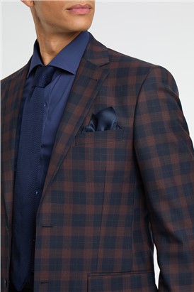  Regular Fit Navy Burgundy Check Wool Suit