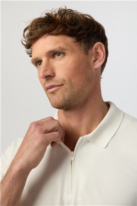  Ecru Quarter Zip Jersey Polo