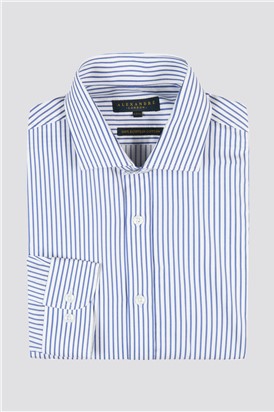  Tailored Fit Blue Striped Adjustable Cuff Cutaway Collar Shirt