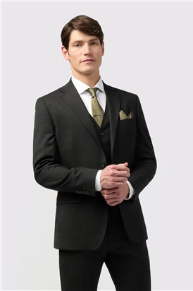  Tailored Fit Italian Super 110's Black Twill Waistcoat