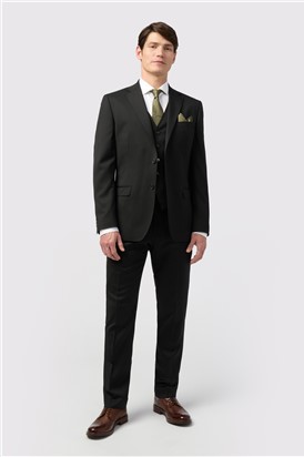  Tailored Fit Italian Super 110's Black Twill Waistcoat