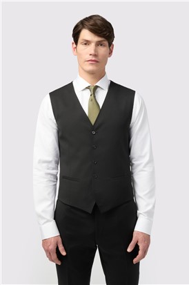  Tailored Fit Italian Super 110's Black Twill Waistcoat