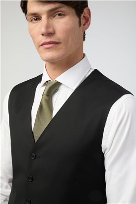  Tailored Fit Italian Super 110's Black Twill Waistcoat