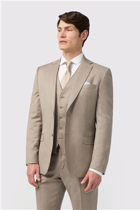  Tailored Fit Italian Super 110's Stone Twill Waistcoat
