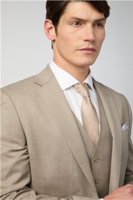  Tailored Fit Italian Super 110's Stone Twill Waistcoat