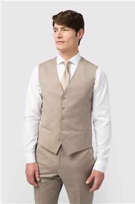  Tailored Fit Italian Super 110's Stone Twill Waistcoat