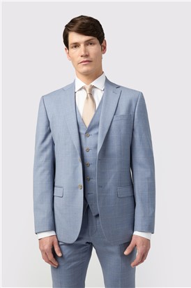  Tailored Fit Italian Blue Windowpane Waistcoat