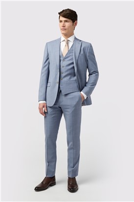  Tailored Fit Italian Blue Windowpane Waistcoat
