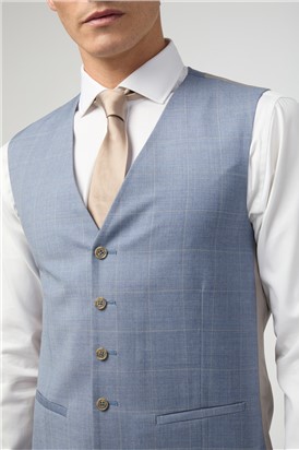  Tailored Fit Italian Blue Windowpane Waistcoat
