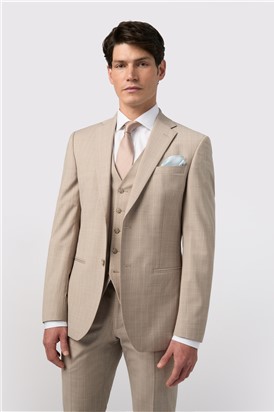  Tailored Fit Stone Chalkstripe Performance Suit