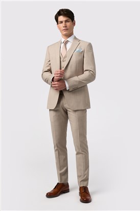  Tailored Fit Stone Chalkstripe Performance Suit