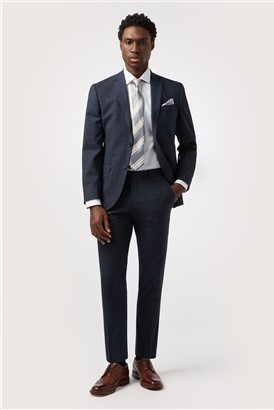  Tailored Fit Performance Dark Navy Stone Check Suit