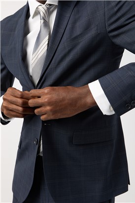  Tailored Fit Performance Dark Navy Stone Check Suit