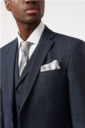  Tailored Fit Performance Dark Navy Stone Check Suit