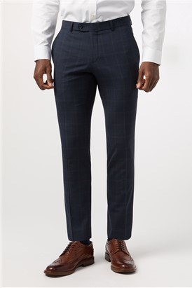  Tailored Fit Performance Dark Navy Stone Check Suit