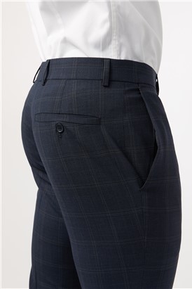  Tailored Fit Performance Dark Navy Stone Check Suit