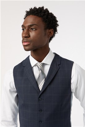  Tailored Fit Performance Dark Navy Stone Check Suit