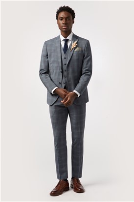  Tailored Fit Blue Seafoam Check Waistcoat
