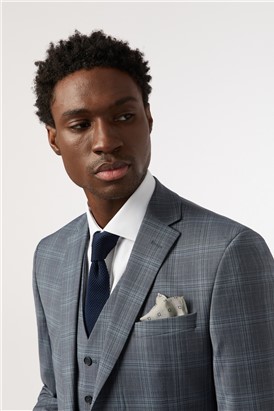  Tailored Fit Blue Seafoam Check Waistcoat