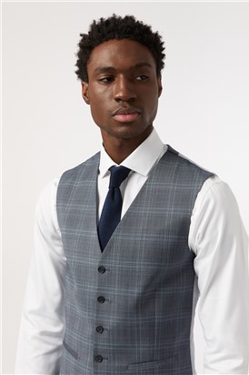  Tailored Fit Blue Seafoam Check Waistcoat