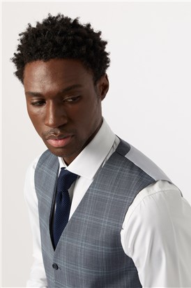  Tailored Fit Blue Seafoam Check Waistcoat
