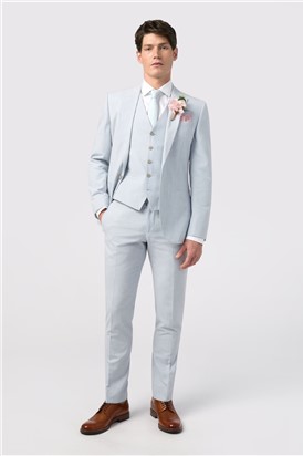  Tailored Fit Soft Blue Linen Trouser