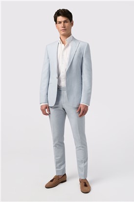  Tailored Fit Soft Blue Linen Trouser