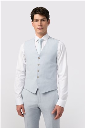  Tailored Fit Soft Blue Linen Waistcoat