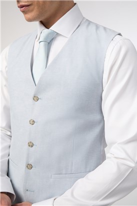  Tailored Fit Soft Blue Linen Waistcoat